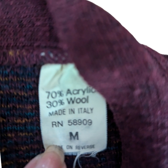 Vtg Cardigan wool blend Italian Made burgundy herringbone grandpa sweater sz M - Picture 5 of 11